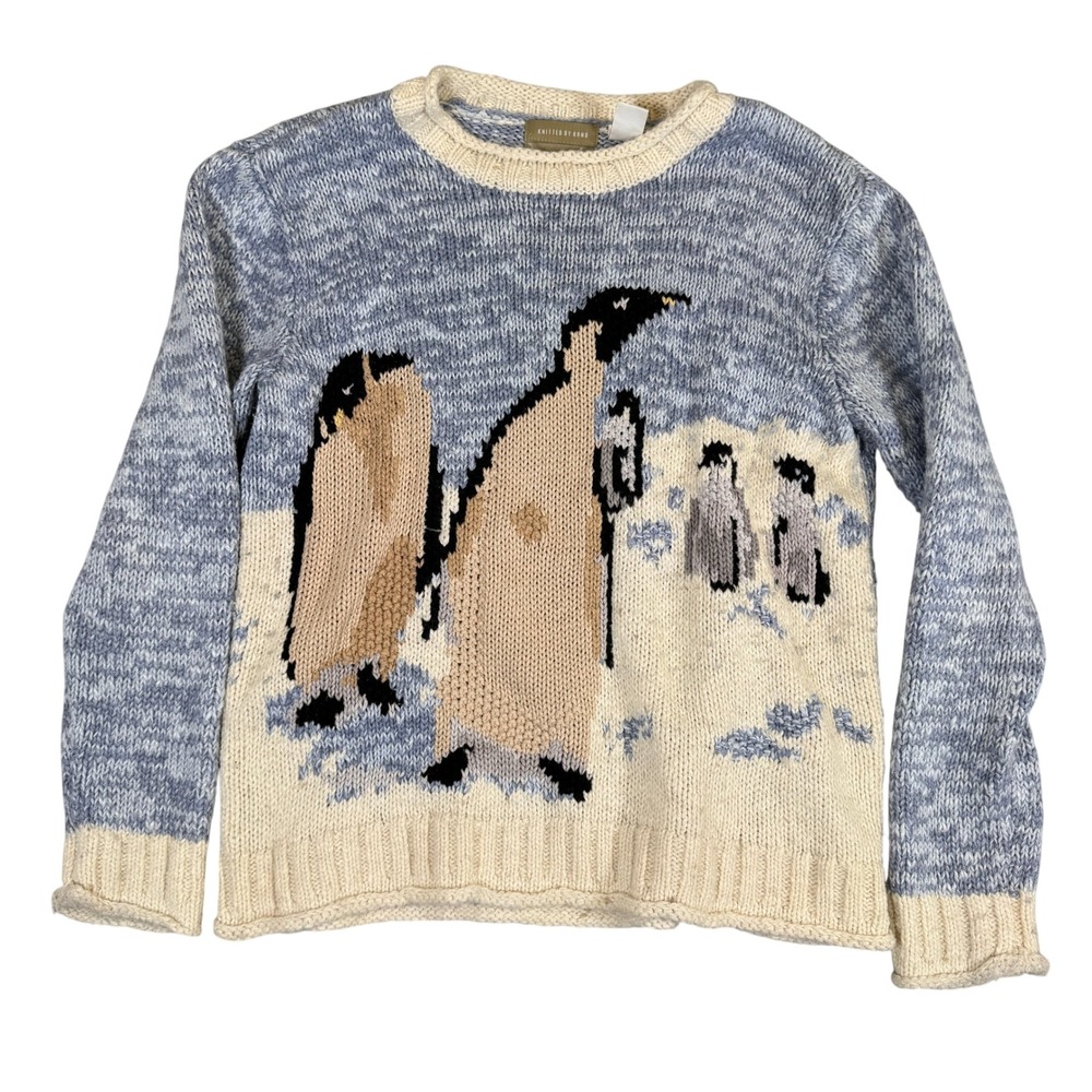 Liz Claiborne Lizwear Petite Penguin Hand Knitted Ramie Cotton Sweater Small